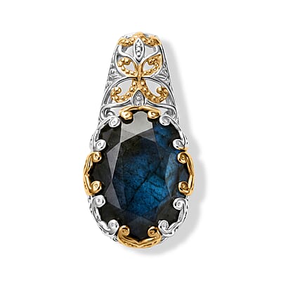 EverTrue Malagasy Labradorite 20.30 ctw Earrings, Ring (Size 5.0) and Pendant without Chain in 18K YG Plated and Platinum Bond