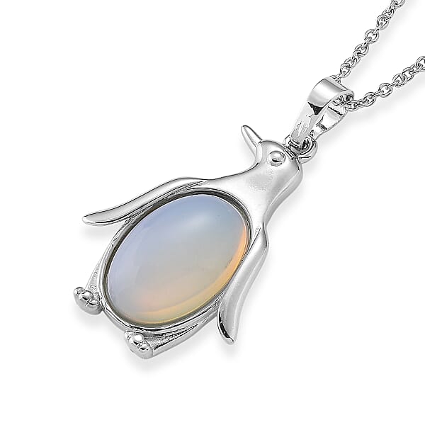 Opalite 15.00 ctw Pendant in Silvertone with Stainless Steel Necklace 20 Inches