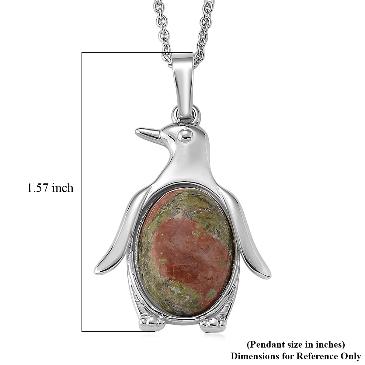 Unakite 15.00 ctw Pendant in Silvertone with Stainless Steel Necklace 20 Inches