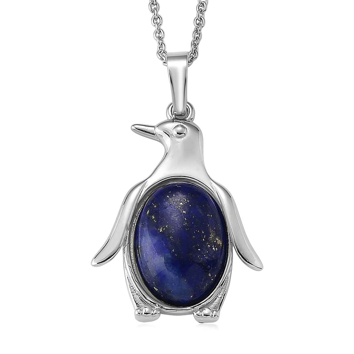 Lapis Lazuli 15.00 ctw Pendant in Silvertone with Stainless Steel Necklace 20 Inches