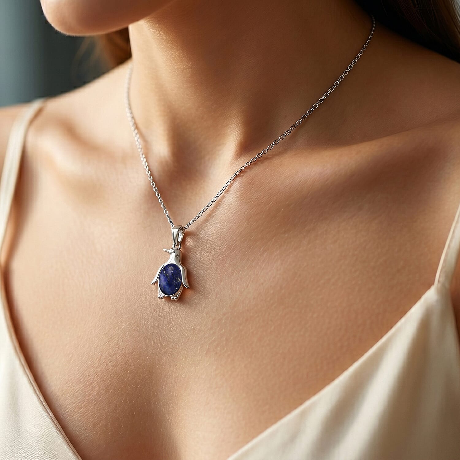 Lapis Lazuli 15.00 ctw Pendant in Silvertone with Stainless Steel Necklace 20 Inches