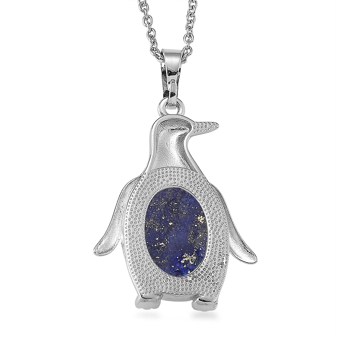Lapis Lazuli 15.00 ctw Pendant in Silvertone with Stainless Steel Necklace 20 Inches