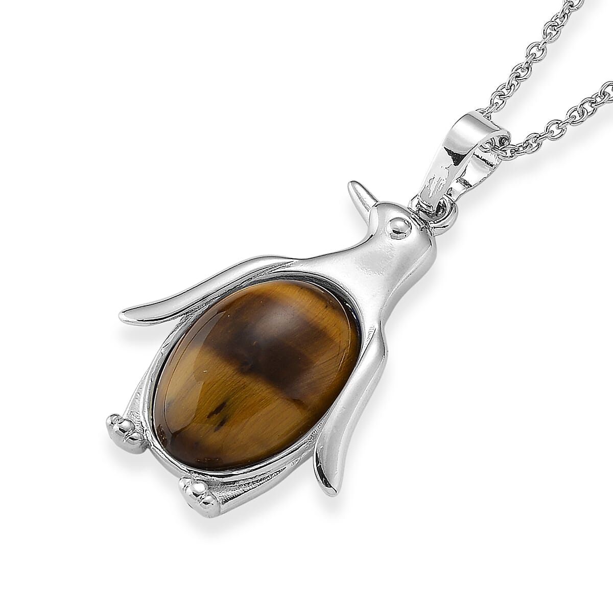 Yellow Tigers Eye 15.00 ctw Pendant in Silvertone with Stainless Steel Necklace 20 Inches