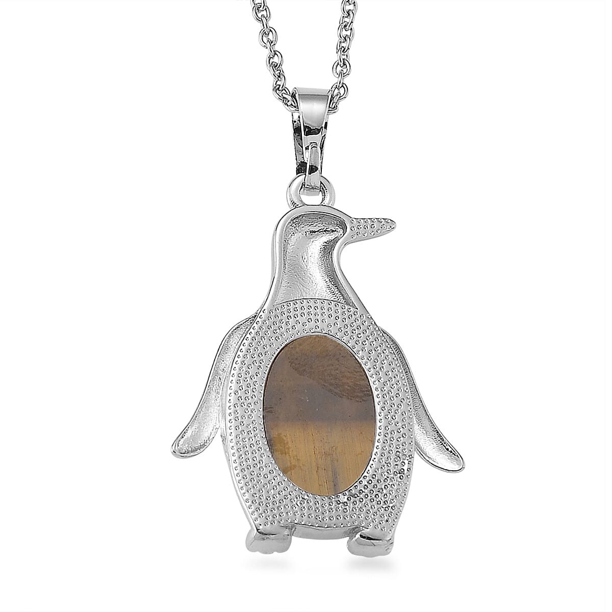 Yellow Tigers Eye 15.00 ctw Pendant in Silvertone with Stainless Steel Necklace 20 Inches