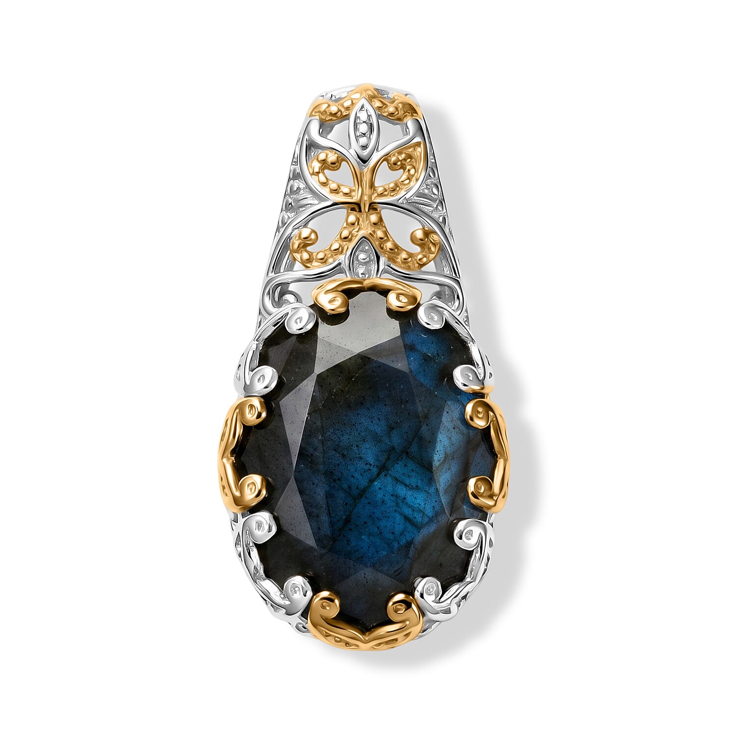 EverTrue Malagasy Labradorite 20.30 ctw Earrings, Ring (Size 7.0) and Pendant without Chain in 18K YG Plated and Platinum Bond