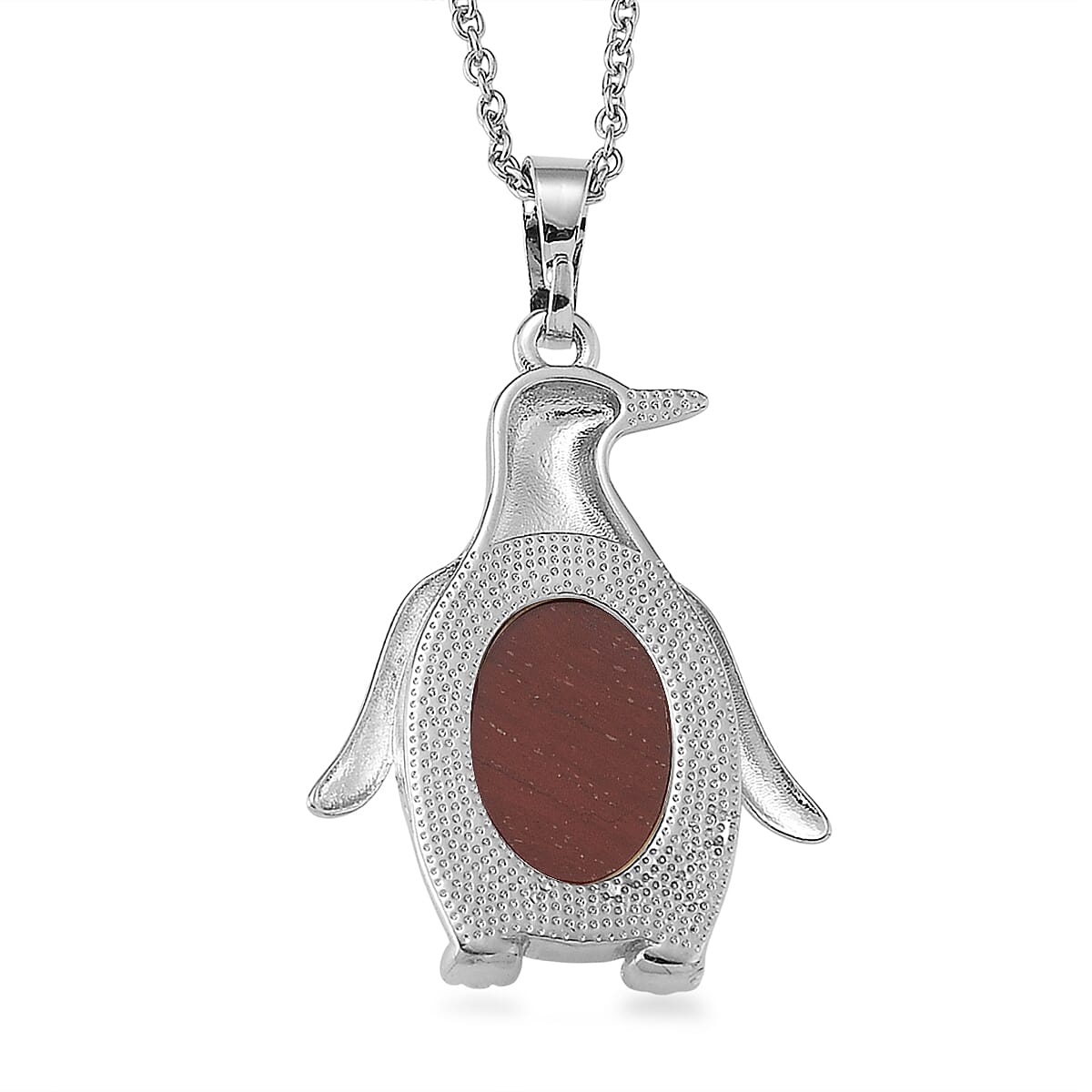 Red Jasper 15.00 ctw Pendant in Silvertone with Stainless Steel Necklace 20 Inches