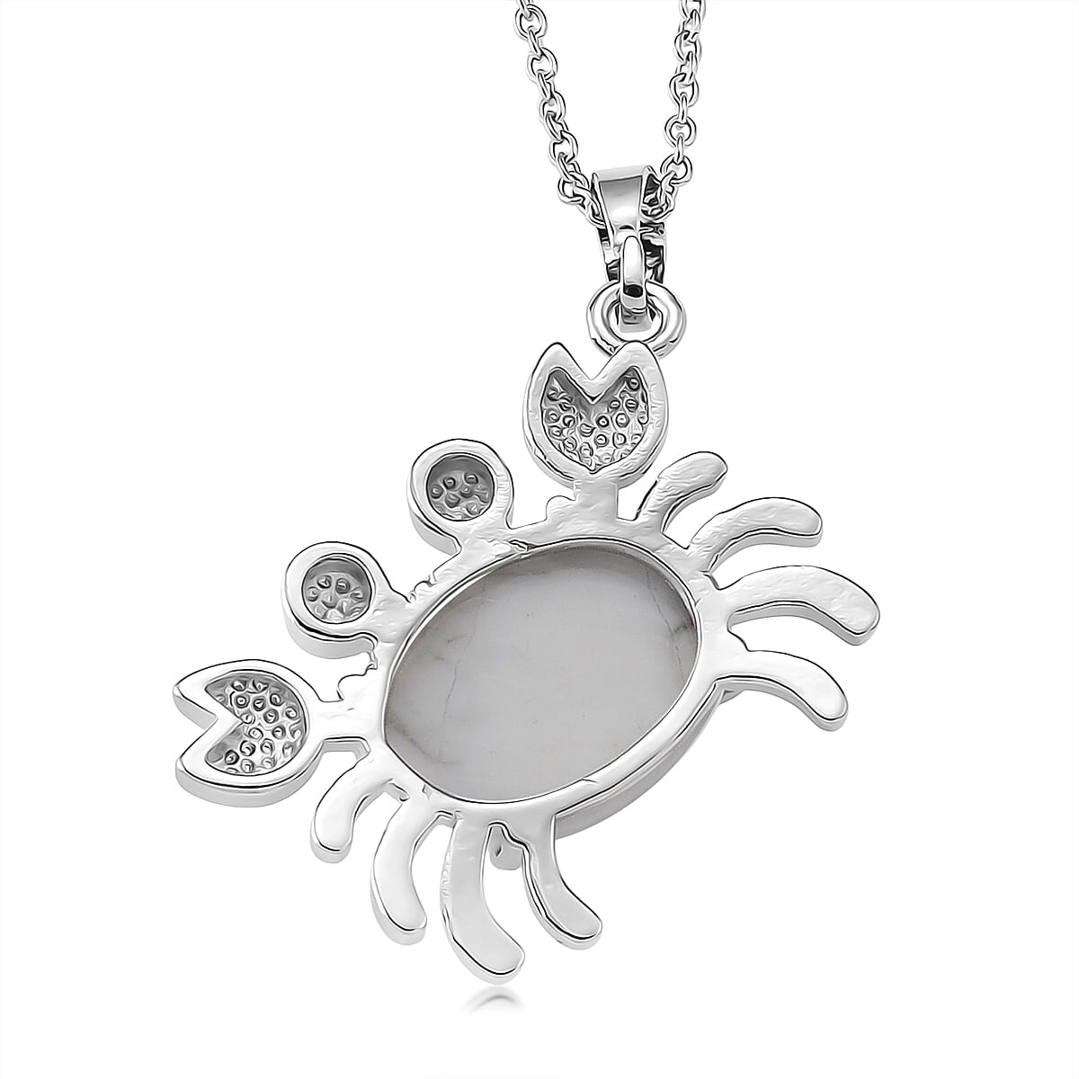 White Howlite 25.00 ctw Pendant in Silvertone with Stainless Steel Necklace 20 Inches