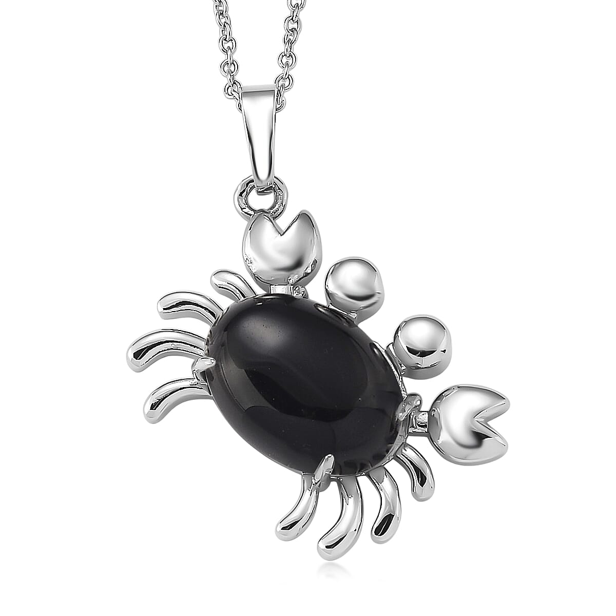 Black Obsidian 25.00 ctw Pendant in Silvertone with Stainless Steel Necklace 20 Inches