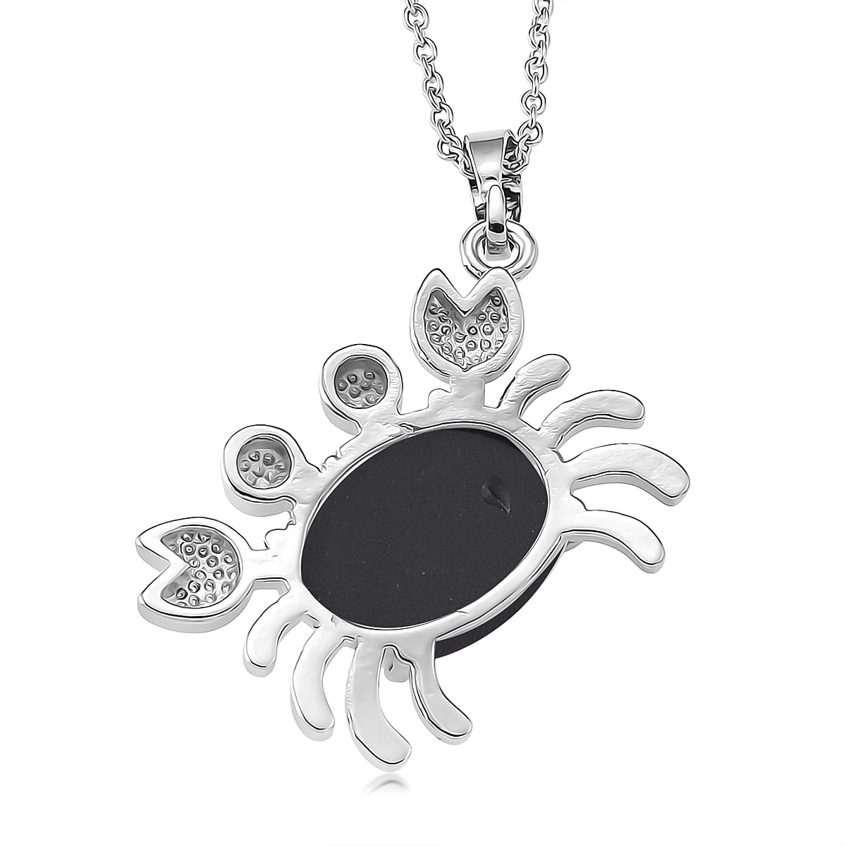 Black Obsidian 25.00 ctw Pendant in Silvertone with Stainless Steel Necklace 20 Inches