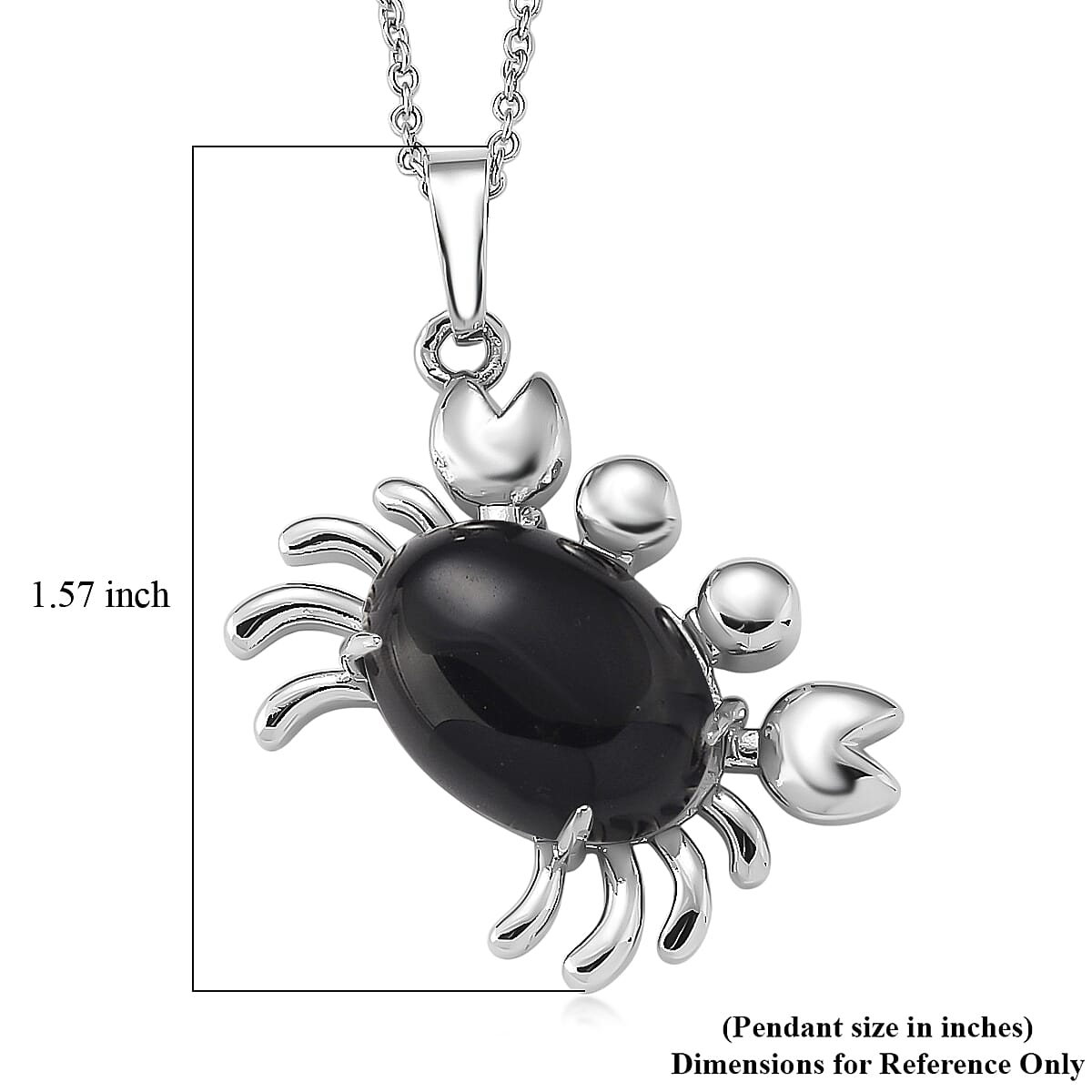 Black Obsidian 25.00 ctw Pendant in Silvertone with Stainless Steel Necklace 20 Inches