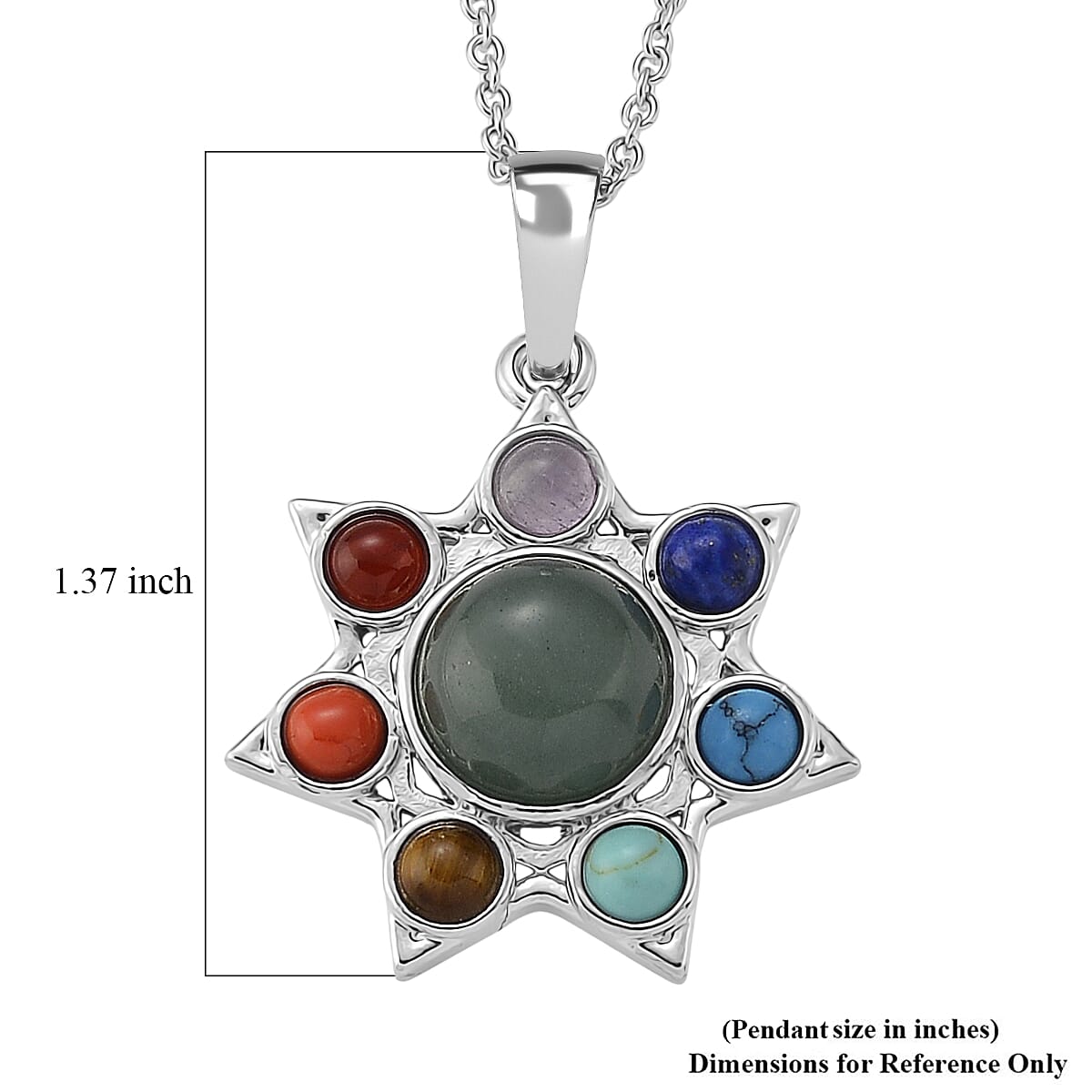 Green Aventurine, Multi Gemstone Pendant in Silvertone with Stainless Steel Necklace (20 Inches) 12.00 ctw image number 6