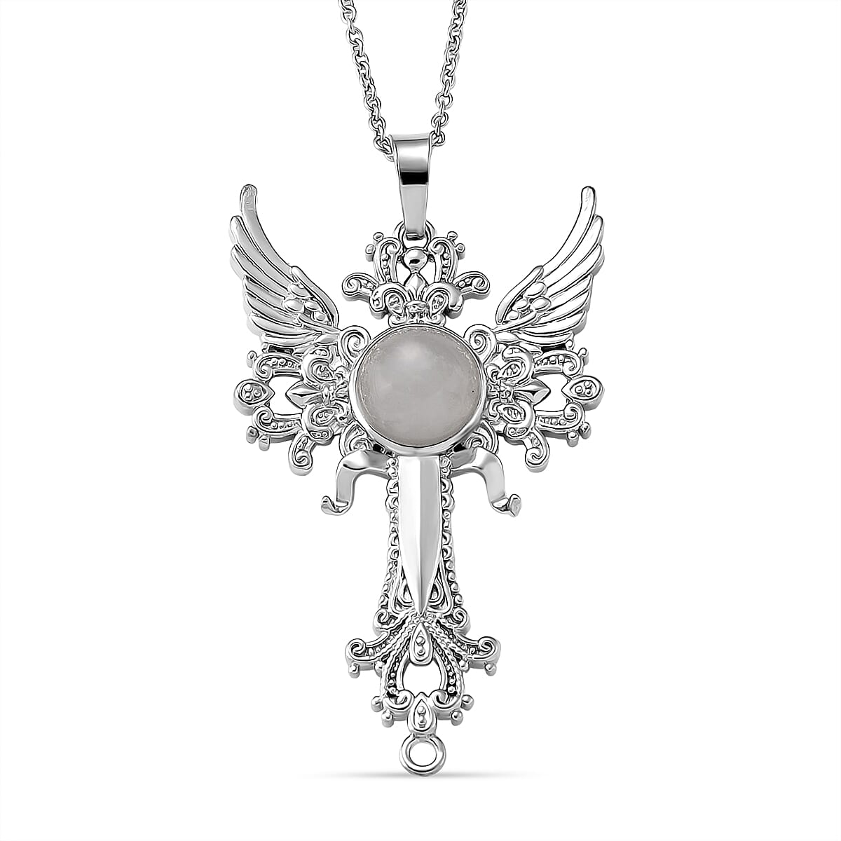White Crystal Quartz Pendant in Silvertone with Stainless Steel Necklace (20 Inches) 12.00 ctw