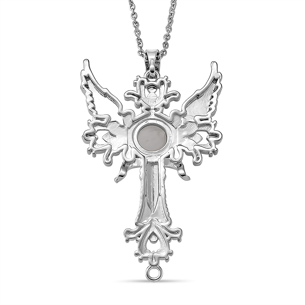 White Crystal Quartz 12.00 ctw Pendant in Silvertone with Stainless Steel Necklace 20 Inches
