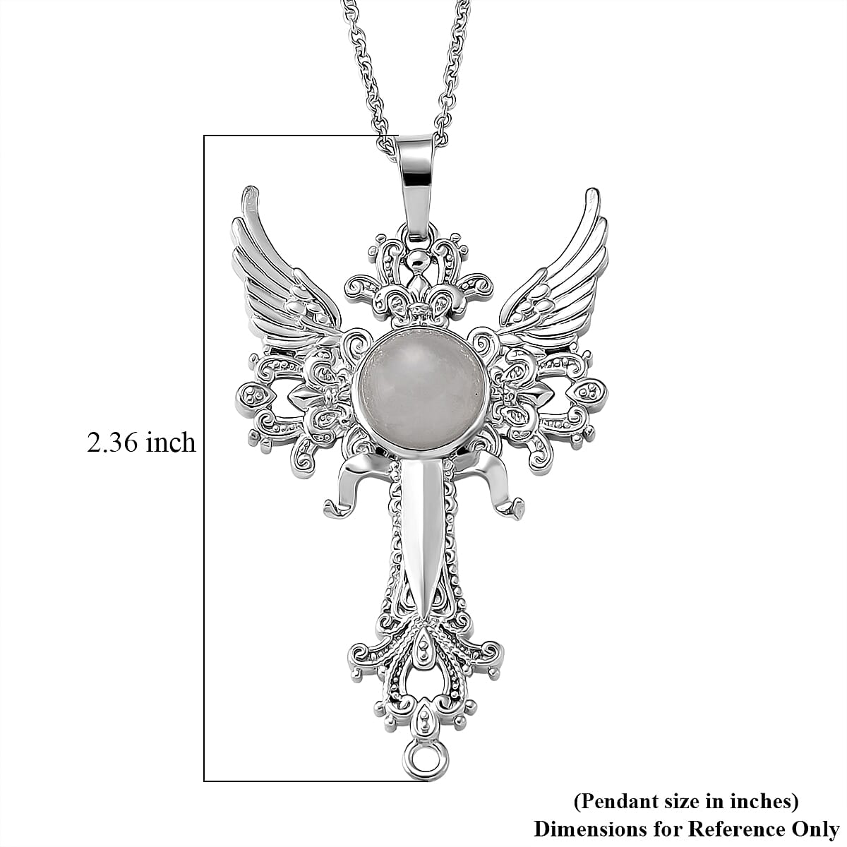 White Crystal Quartz 12.00 ctw Pendant in Silvertone with Stainless Steel Necklace 20 Inches