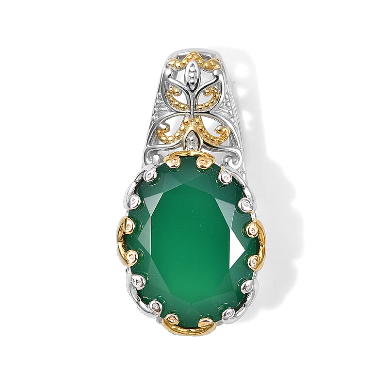 EverTrue Verde Onyx 19.65 ctw Solitaire Ring (Size 5.00), Pendant Without Chain and Earrings in 18K YG Plated and Platinum Bond