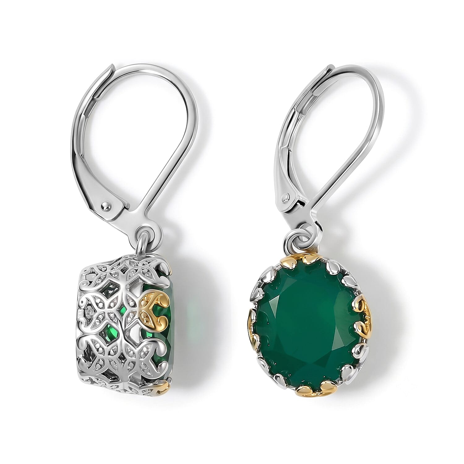 EverTrue Verde Onyx 19.65 ctw Solitaire Ring (Size 6.00), Pendant Without Chain and Earrings in 18K YG Plated and Platinum Bond