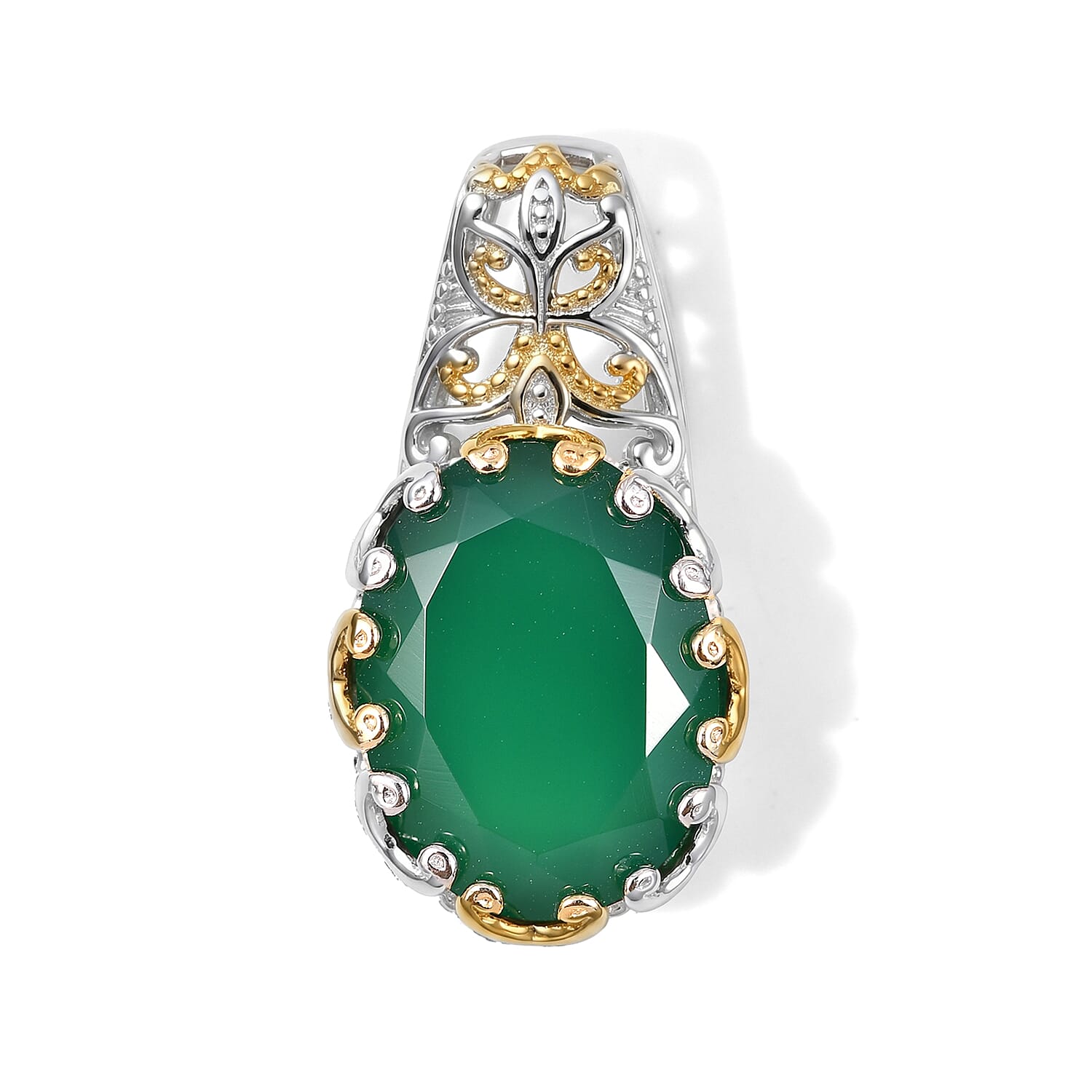 EverTrue Verde Onyx 19.65 ctw Solitaire Ring (Size 6.00), Pendant Without Chain and Earrings in 18K YG Plated and Platinum Bond