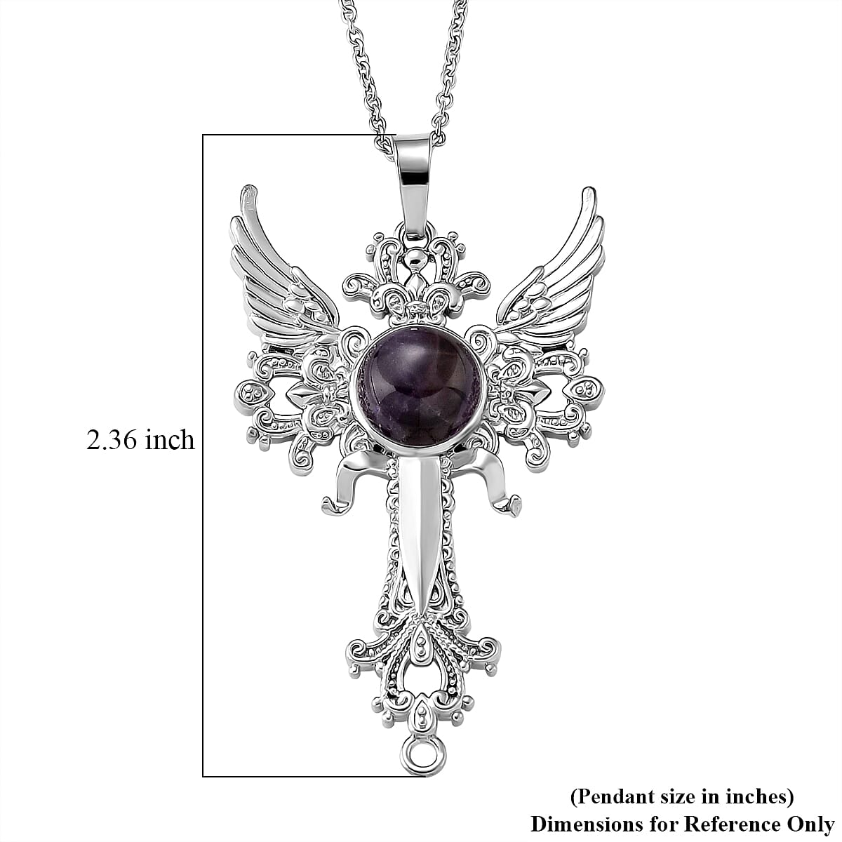 African Amethyst 12.00 ctw Pendant in Silvertone with Stainless Steel Necklace 20 Inches