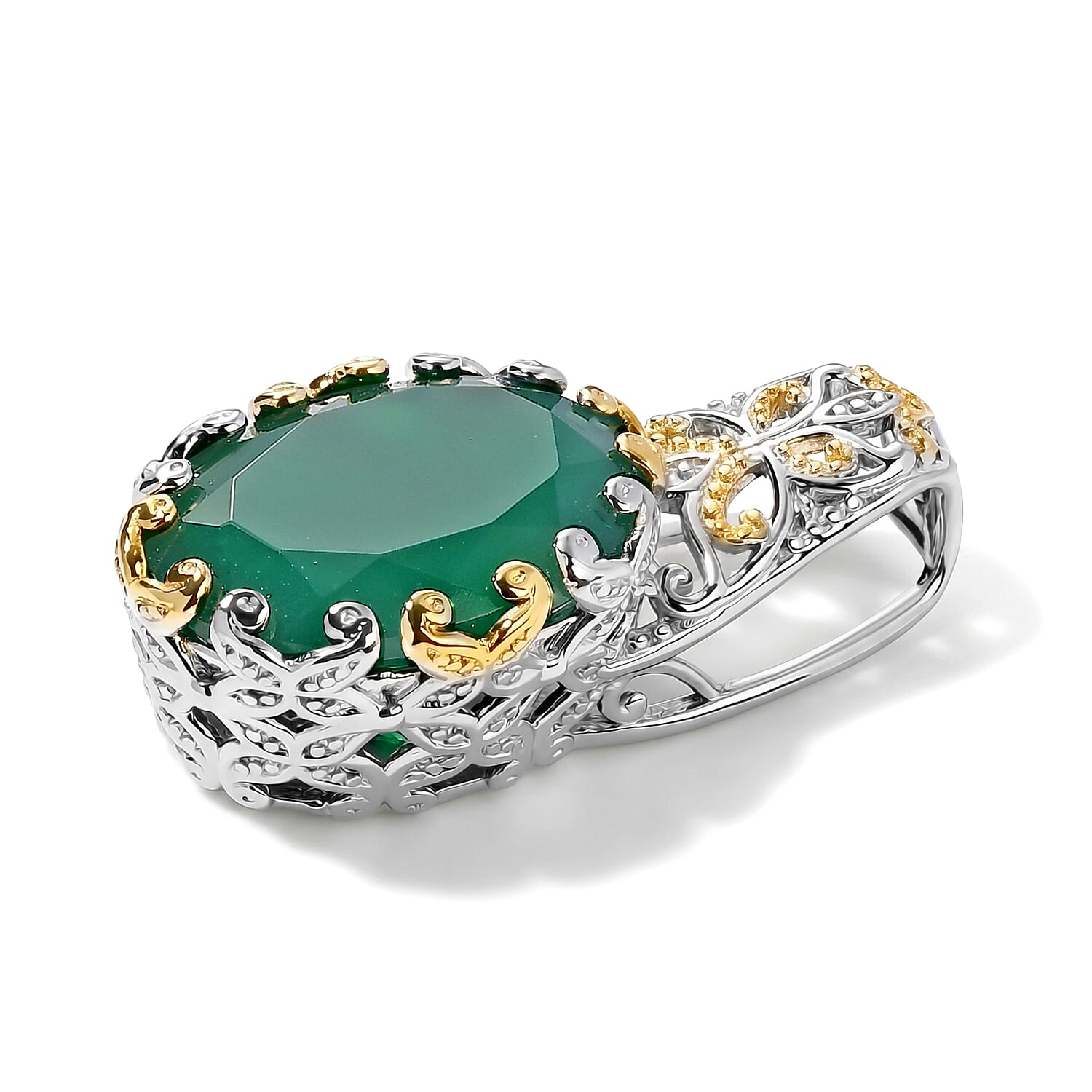 EverTrue Verde Onyx 19.65 ctw Solitaire Ring (Size 7.00), Pendant Without Chain and Earrings in 18K YG Plated and Platinum Bond