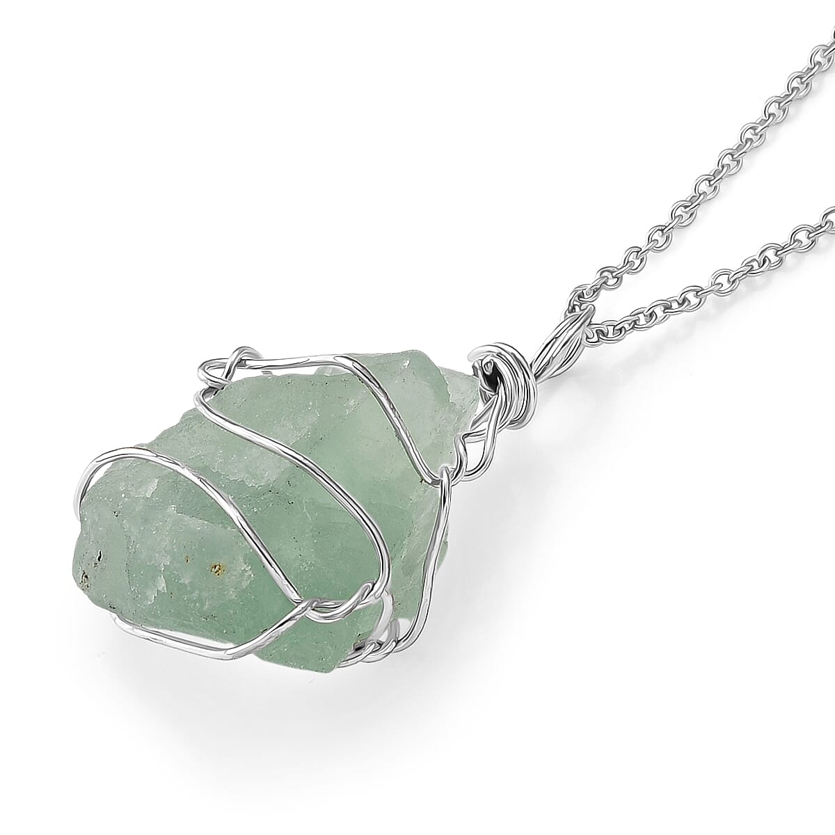 Hebei Peridot 35.00 ctw Pendant in Silvertone with Stainless Steel Necklace 20 Inches