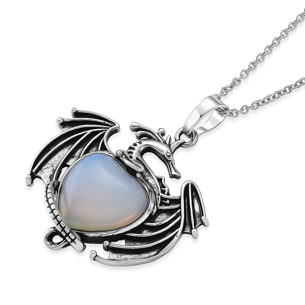 Opalite 15.00 ctw Pendant in Silvertone with Stainless Steel Necklace 20 Inches