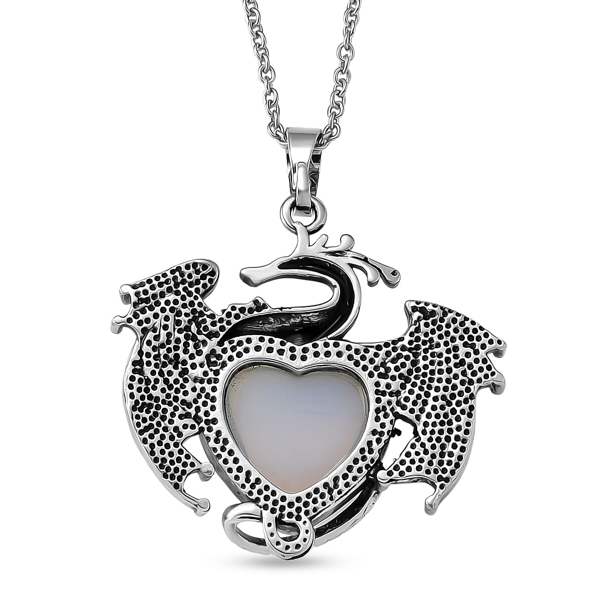 Opalite 15.00 ctw Pendant in Silvertone with Stainless Steel Necklace 20 Inches