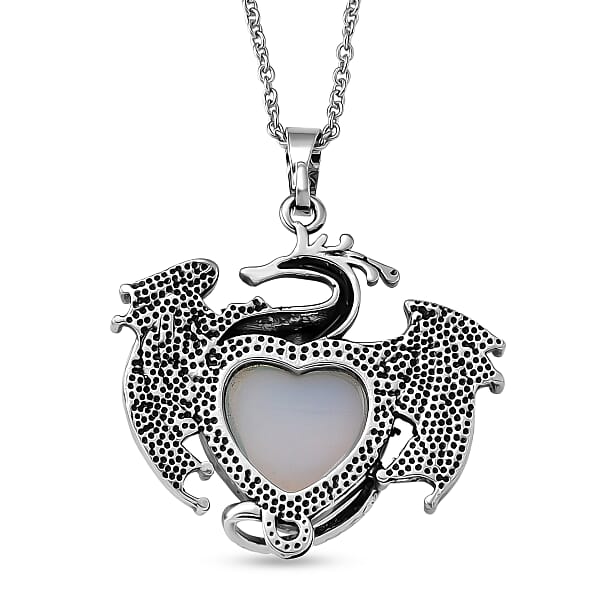 Opalite 15.00 ctw Pendant in Silvertone with Stainless Steel Necklace 20 Inches