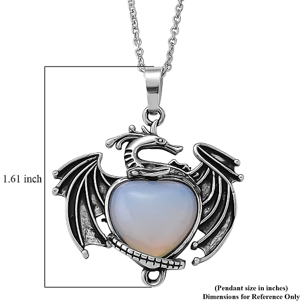 Opalite 15.00 ctw Pendant in Silvertone with Stainless Steel Necklace 20 Inches
