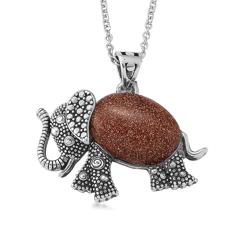 Gold Sandstone 15.00 ctw Pendant in Silvertone with Stainless Steel Necklace 20 Inches