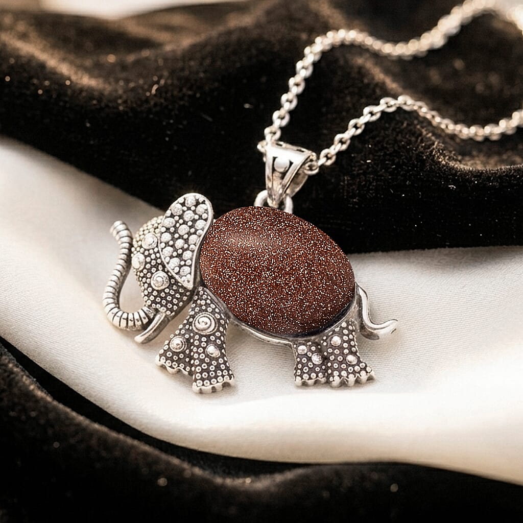 Gold Sandstone 15.00 ctw Pendant in Silvertone with Stainless Steel Necklace 20 Inches