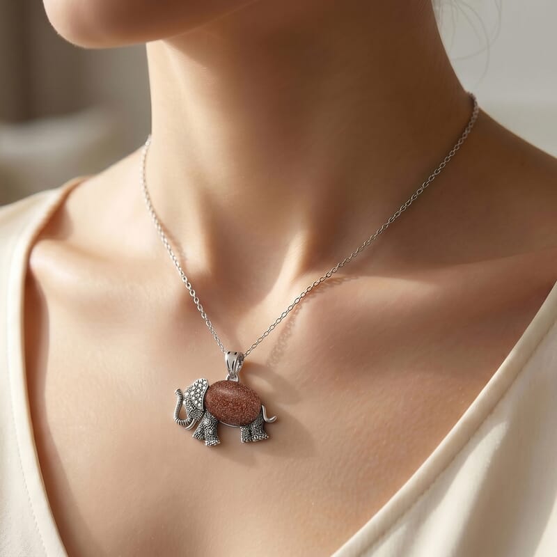 Gold Sandstone 15.00 ctw Pendant in Silvertone with Stainless Steel Necklace 20 Inches