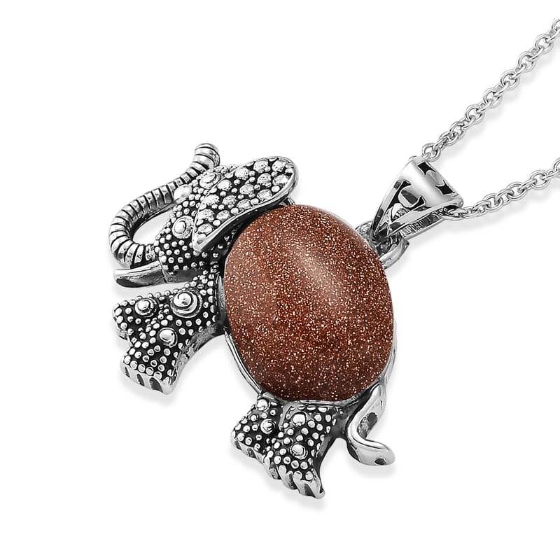 Gold Sandstone 15.00 ctw Pendant in Silvertone with Stainless Steel Necklace 20 Inches