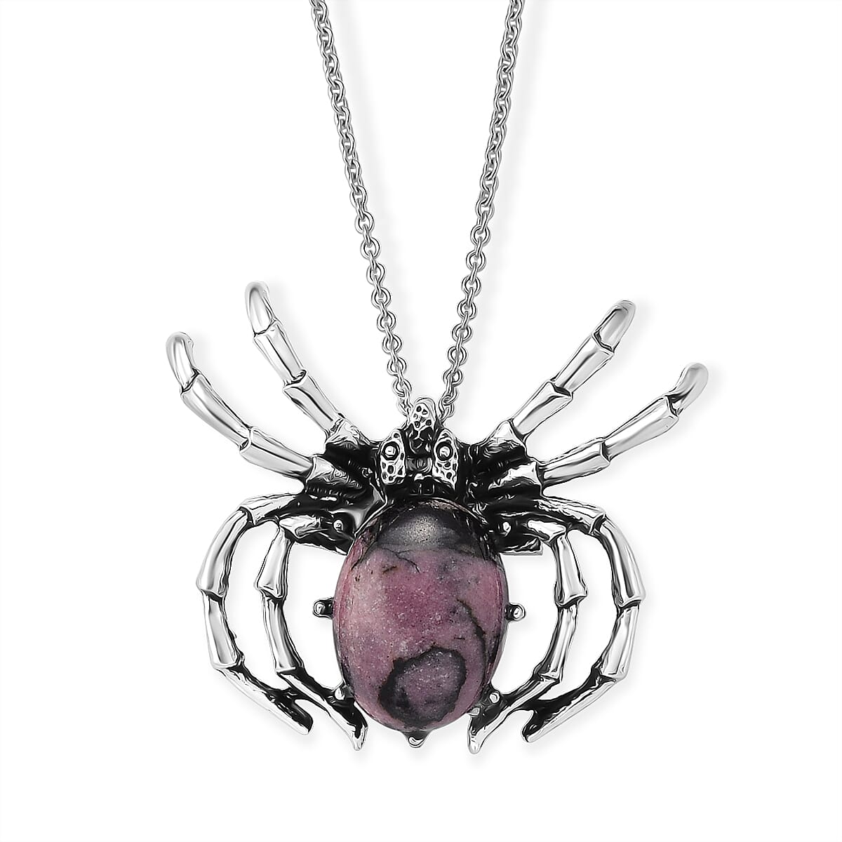Rhodonite Pendant in Silvertone with Stainless Steel Necklace (20 Inches) 25.00 ctw