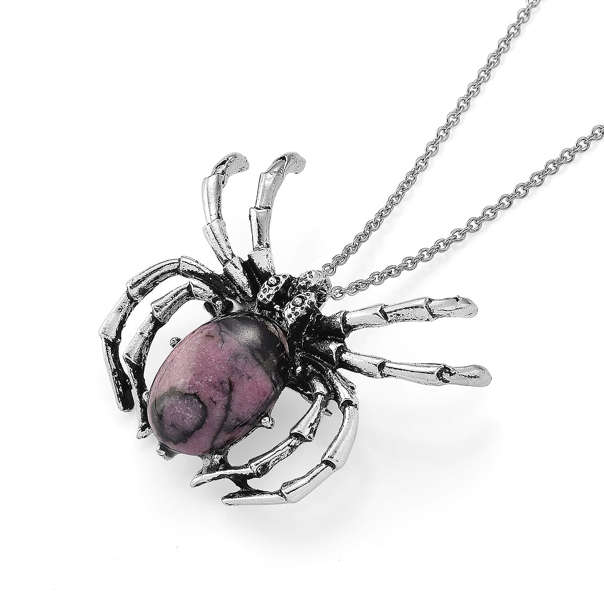 Rhodonite 25.00 ctw Pendant in Silvertone with Stainless Steel Necklace 20 Inches