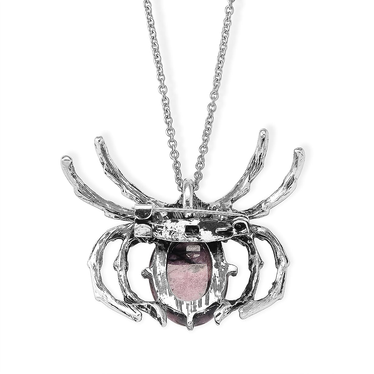 Rhodonite 25.00 ctw Pendant in Silvertone with Stainless Steel Necklace 20 Inches