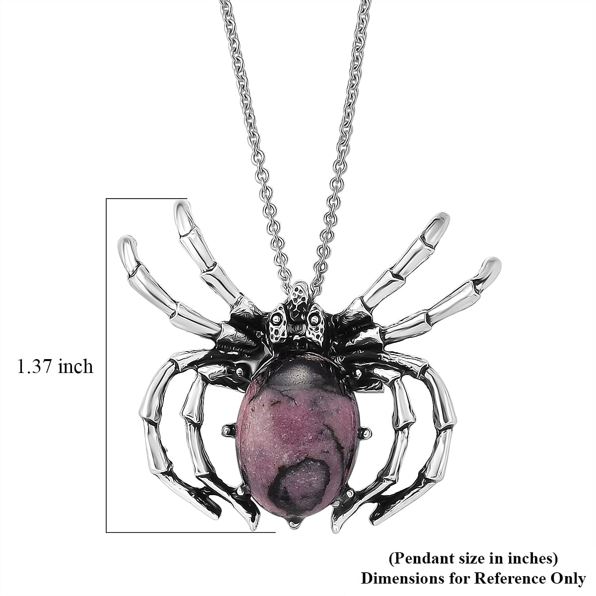 Rhodonite 25.00 ctw Pendant in Silvertone with Stainless Steel Necklace 20 Inches