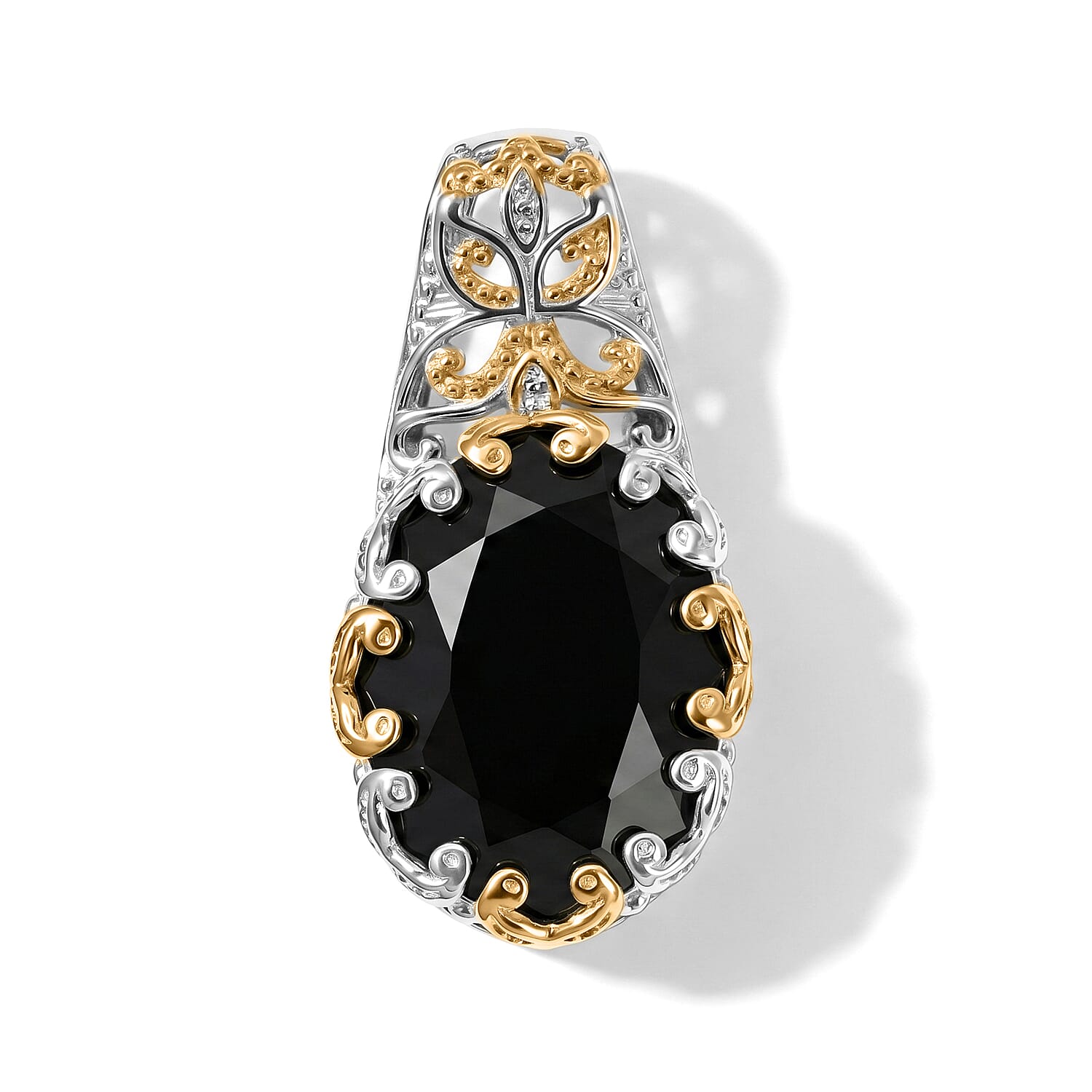 EverTrue Thai Black Spinel 27.00 ctw Solitaire Ring (Size 5.00), Pendant Without Chain and Earrings in 18K YG Plated and Platinum Bond