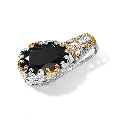 EverTrue Thai Black Spinel 27.00 ctw Solitaire Ring (Size 5.00), Pendant Without Chain and Earrings in 18K YG Plated and Platinum Bond