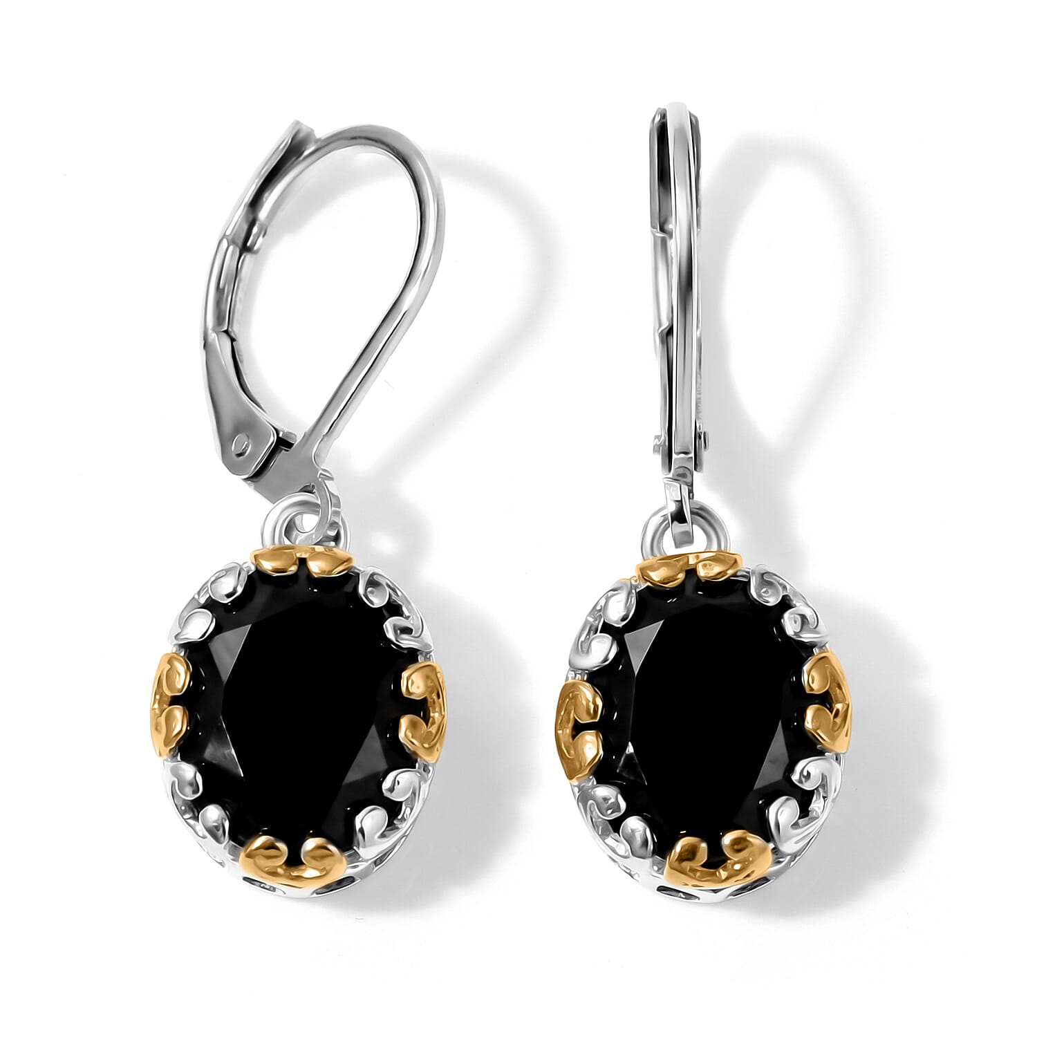 EverTrue Thai Black Spinel 27.00 ctw Solitaire Ring (Size 5.00), Pendant Without Chain and Earrings in 18K YG Plated and Platinum Bond