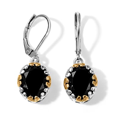 EverTrue Thai Black Spinel 27.00 ctw Solitaire Ring (Size 5.00), Pendant Without Chain and Earrings in 18K YG Plated and Platinum Bond