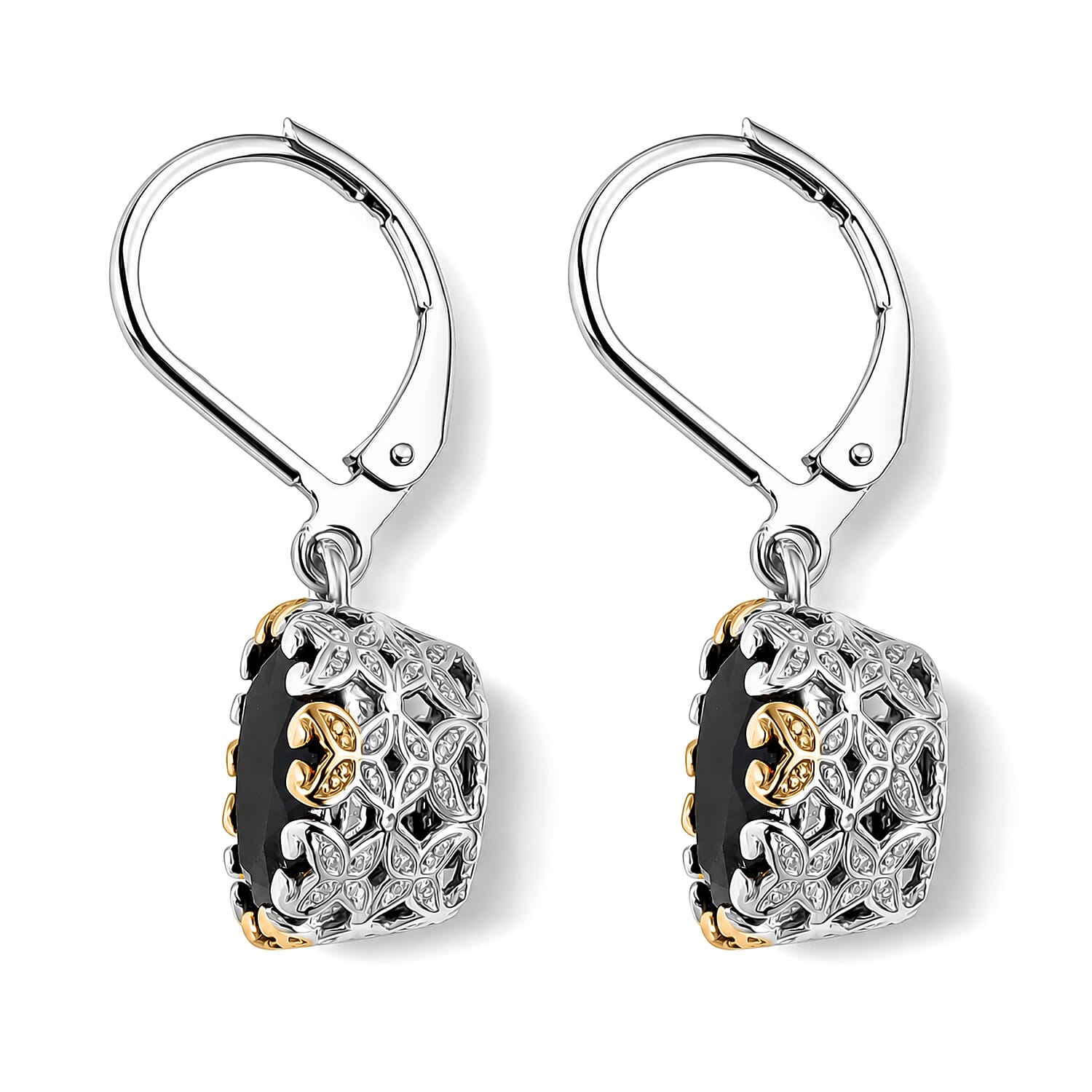 EverTrue Thai Black Spinel 27.00 ctw Solitaire Ring (Size 5.00), Pendant Without Chain and Earrings in 18K YG Plated and Platinum Bond