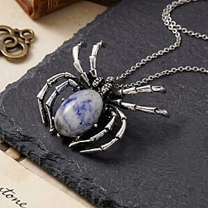Blue Sodalite 25.00 ctw Pendant in Silvertone with Stainless Steel Necklace 20 Inches