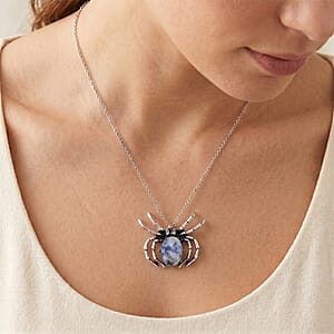 Blue Sodalite 25.00 ctw Pendant in Silvertone with Stainless Steel Necklace 20 Inches