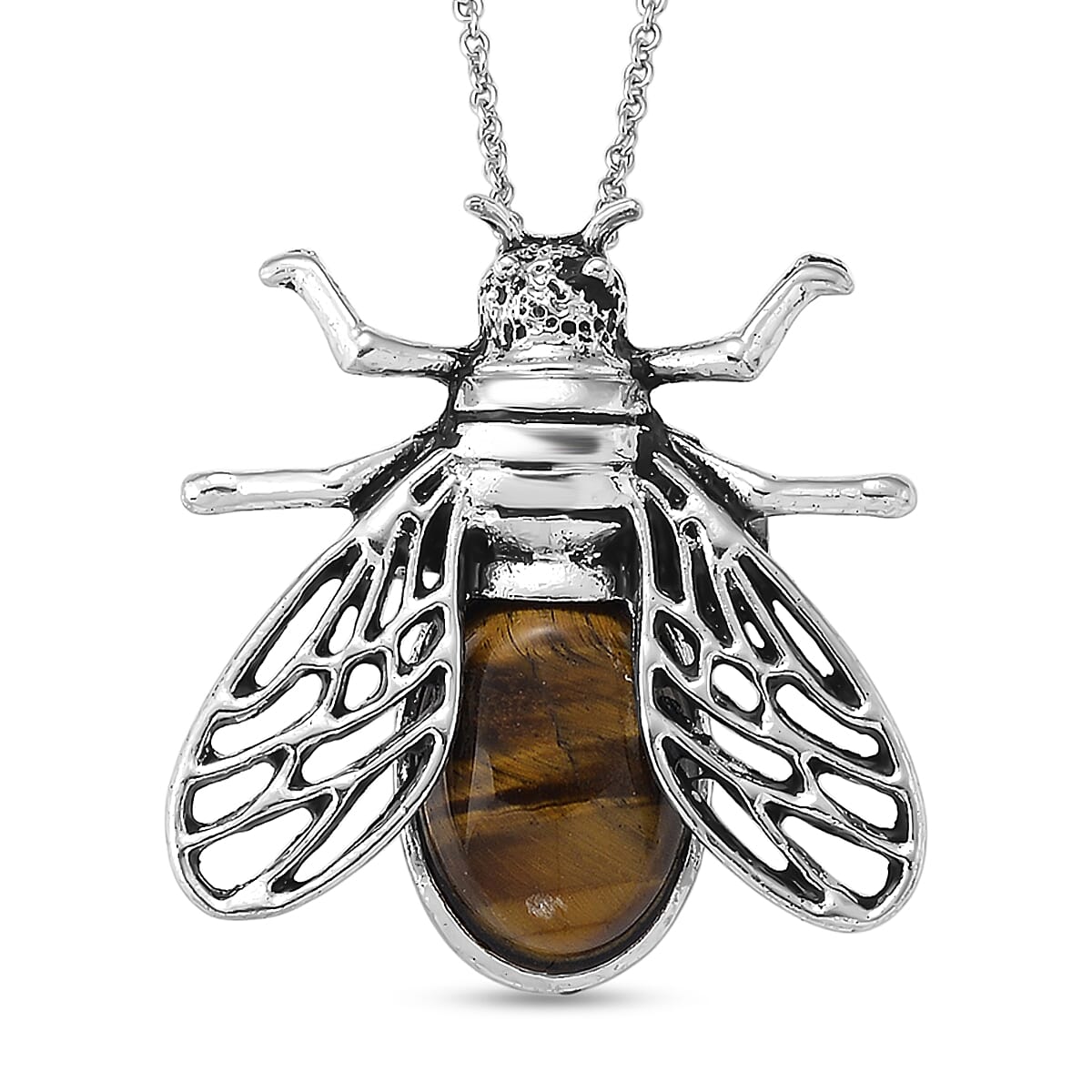 Yellow Tigers Eye Pendant in Silvertone with Stainless Steel Necklace (20 Inches) 35.00 ctw