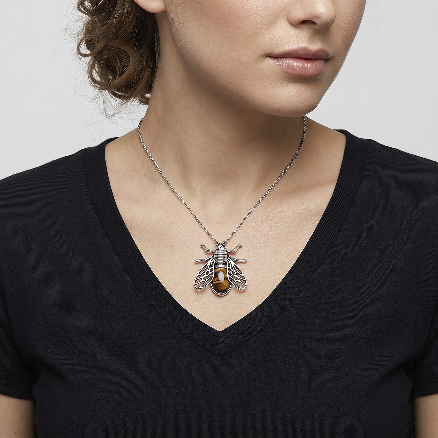 Yellow Tigers Eye 35.00 ctw Pendant in Silvertone with Stainless Steel Necklace 20 Inches