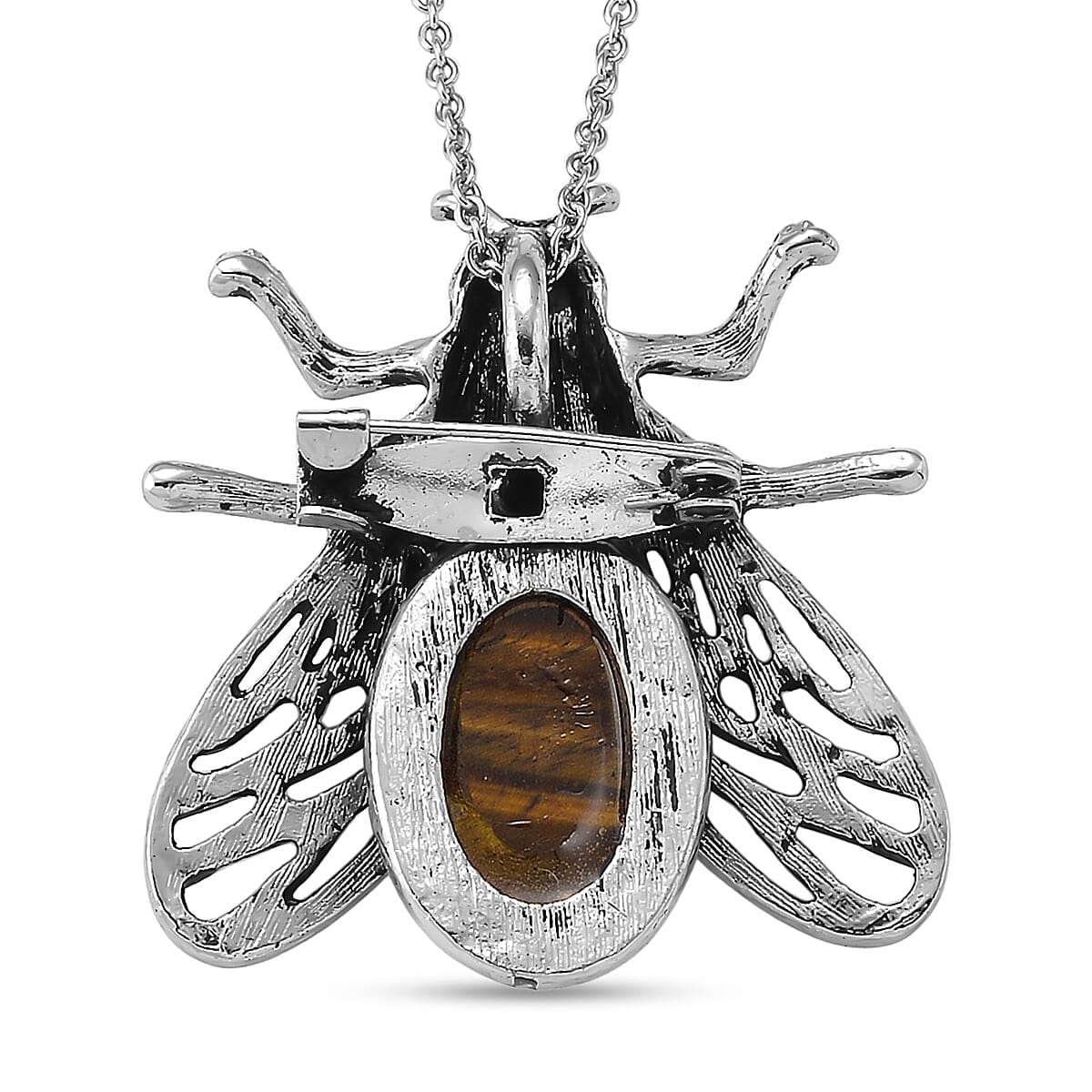 Yellow Tigers Eye 35.00 ctw Pendant in Silvertone with Stainless Steel Necklace 20 Inches
