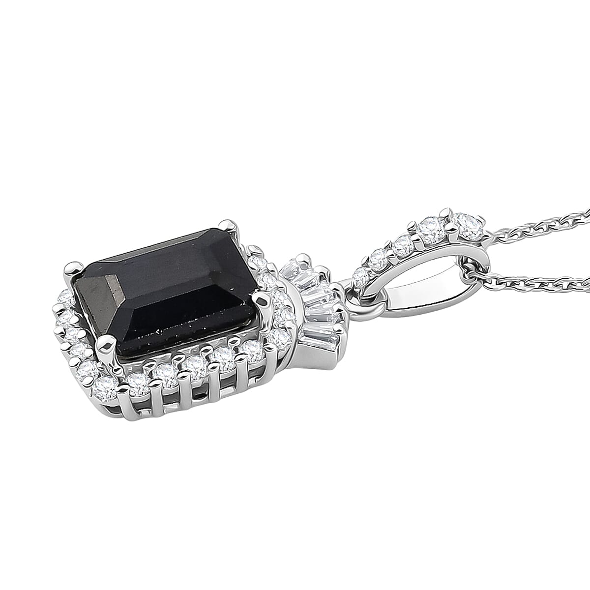 D'Joy Premium Kanchanaburi Blue Sapphire (DF) and Moissanite 3.50 ctw Midnight Royal Halo Pendant Necklace in Rhodium Over Sterling Silver 20 Inches image number 3