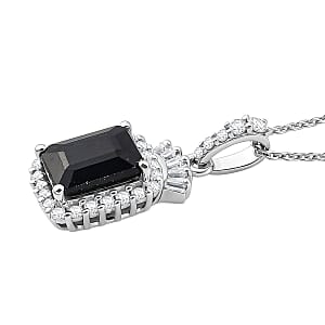 D'Joy Premium Kanchanaburi Blue Sapphire (DF) and Moissanite 3.50 ctw Midnight Royal Halo Pendant Necklace in Rhodium Over Sterling Silver 20 Inches