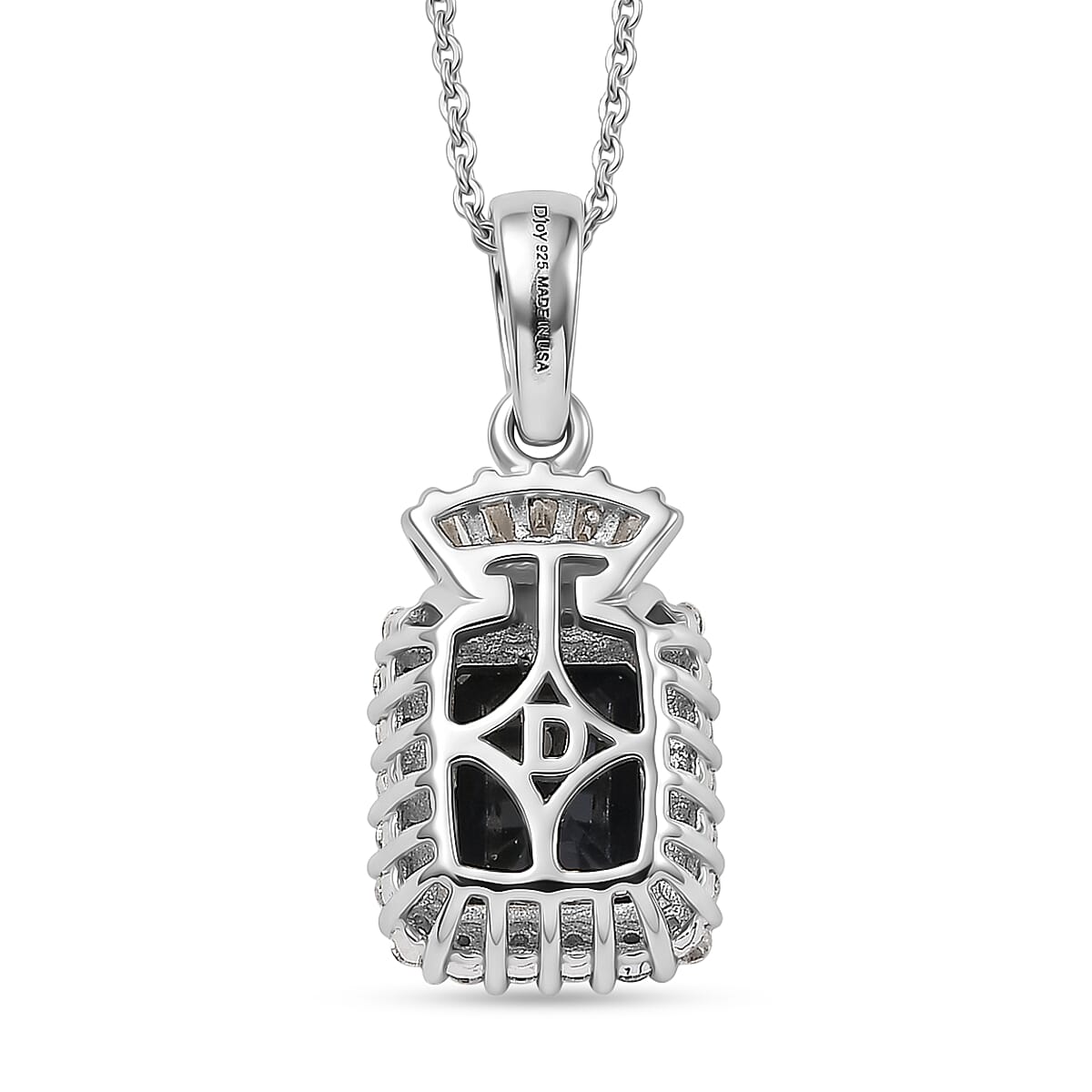 D'Joy Premium Kanchanaburi Blue Sapphire (DF) and Moissanite 3.50 ctw Midnight Royal Halo Pendant Necklace in Rhodium Over Sterling Silver 20 Inches