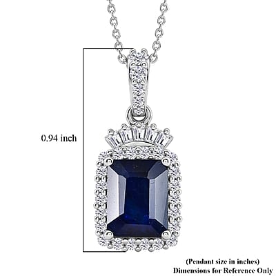 D'Joy Premium Kanchanaburi Blue Sapphire (DF) and Moissanite 3.50 ctw Midnight Royal Halo Pendant Necklace in Rhodium Over Sterling Silver 20 Inches